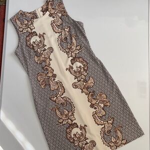 J. McLaughlin Cream and Brown Paisley knee Length Dress